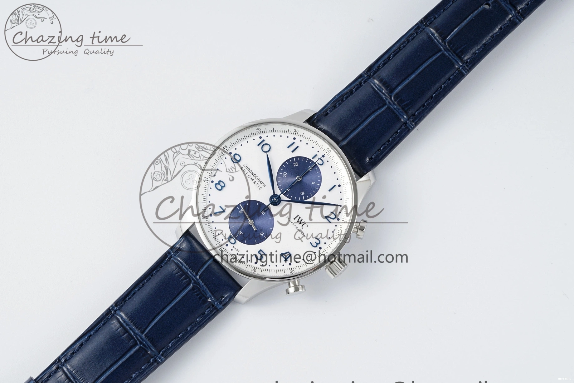 MIROTIME 0206 Portuguese Chrono IW371620 APSF 1:1 Best Edition White Blue Dial on Blue Leather Strap A MultiPurpose 7039